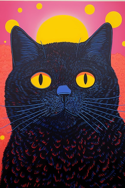 Mooie kattenposter met kleurrijke en artistieke stijl