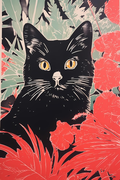 Mooie kattenposter met kleurrijke en artistieke stijl