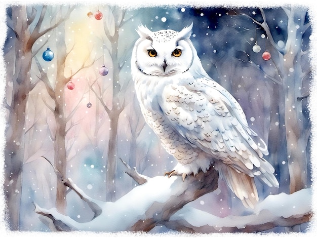 Mooie Kerst Witte Uil Illustratie