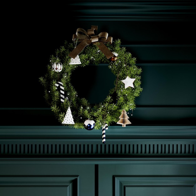 Mooie kerstkrans in het interieur 3D-rendering