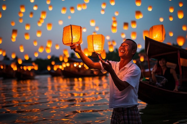 Mooie Khom Loy en Khom Fai Sky-lantaarns in Thailand