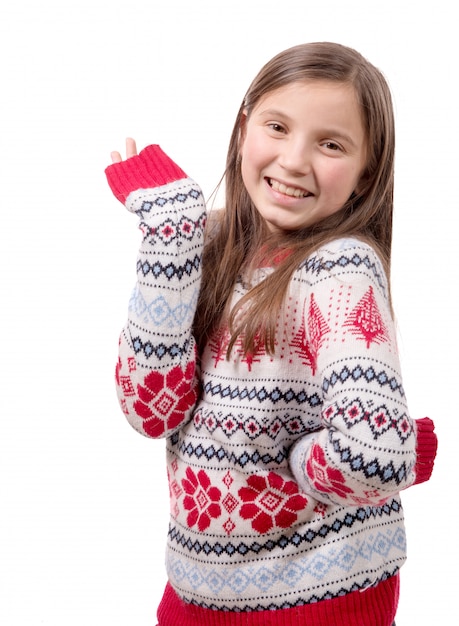 Mooie kleine vrouw geïsoleerd op een witte achtergrond