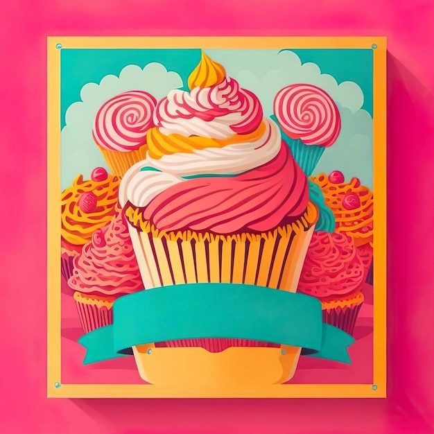 Foto mooie kleurrijke cupcake bakkerij uithangbord vintage vector stijl bakeshop uithangbord conceptontwerp