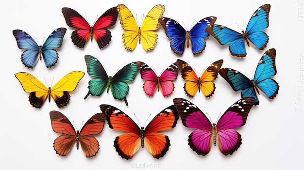 Foto mooie kleurrijke heldere veelkleurige tropische vlinders geïsoleerd op witte achtergrond butterfly generative ai