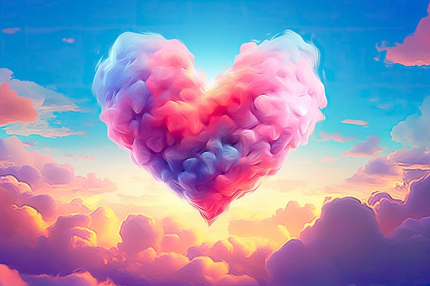 Mooie kleurrijke Valentijnsdag hart in de wolken als abstracte achtergrond
