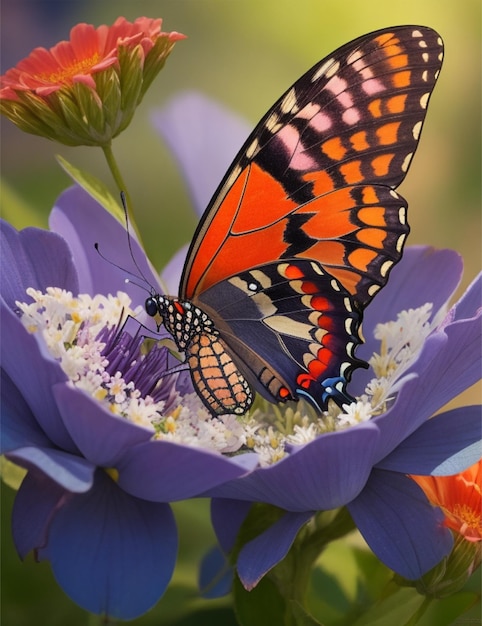 Mooie kleurrijke vlinders op bloemen.