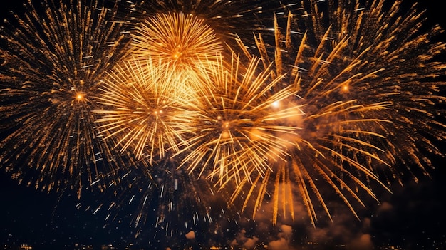Mooie kleurrijke vuurwerk show in de lucht's nachts voor de viering van het nieuwe jaar feest en kopieer ruimte