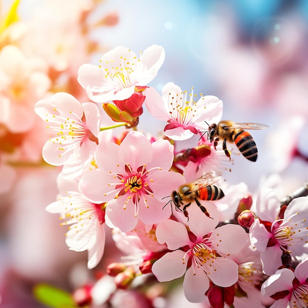 Mooie kleurrijke zomer lente natuurlijke bloem achtergrond Bijen werken op een zonnige dag