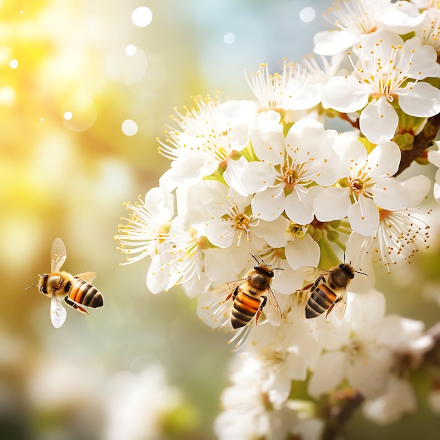 Mooie kleurrijke zomer lente natuurlijke bloem achtergrond Bijen werken op een zonnige dag