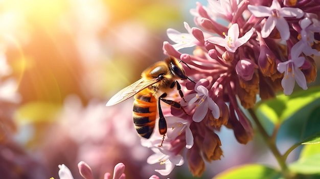 Mooie kleurrijke zomer lente natuurlijke bloem achtergrond Bijen werken op een zonnige dag