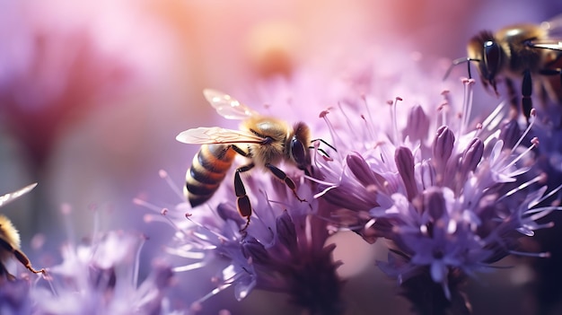 Mooie kleurrijke zomer lente natuurlijke bloem achtergrond Bijen werken op een zonnige dag