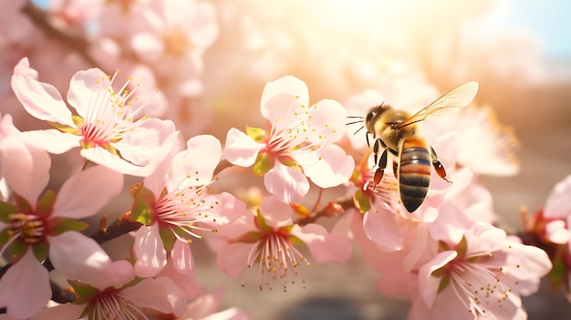 Mooie kleurrijke zomer lente natuurlijke bloem achtergrond Bijen werken op een zonnige dag