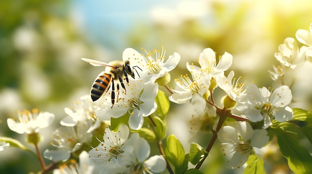 Mooie kleurrijke zomer lente natuurlijke bloem achtergrond Bijen werken op een zonnige dag