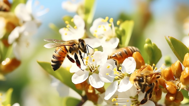 Mooie kleurrijke zomer lente natuurlijke bloem achtergrond Bijen werken op een zonnige dag