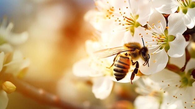 Mooie kleurrijke zomer lente natuurlijke bloem achtergrond Bijen werken op een zonnige dag