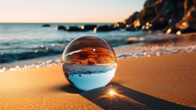 Mooie kristallen glazen bolbal op het strand