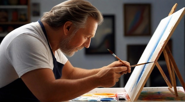 mooie kunstenaar aan het werk schilder een schilder aan het werk in een studio