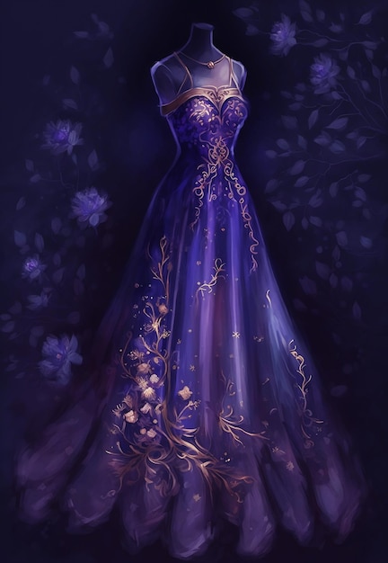 Mooie lange paarse jurk op donkere achtergrond