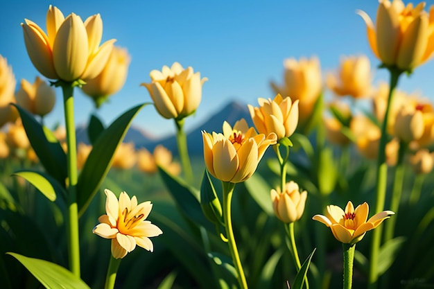 Mooie lelie bloemen tuin gras sierlandschap kleurrijk landschap behang achtergrond