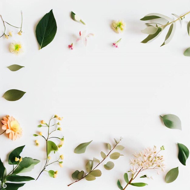 Mooie lente bloemen en bladeren op witte achtergrond