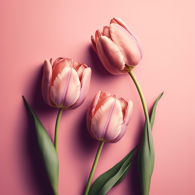 mooie lente tulp bloemen achtergrond bovenaanzicht in plat lag stijl Groet voor vrouwen of moeders