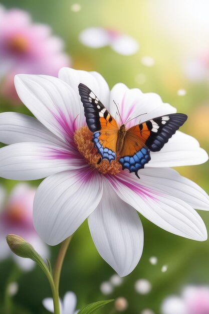 Foto mooie lente zomer beeld van een monarch vlinder op oranje lantana bloem tegen de tuin