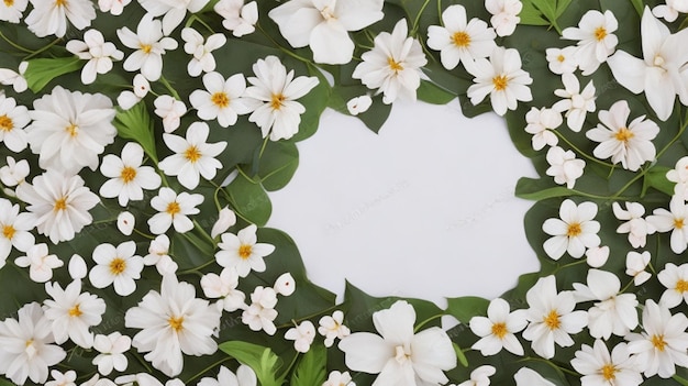 mooie lentebloemen en bladeren op witte achtergrond met negatieve ruimte
