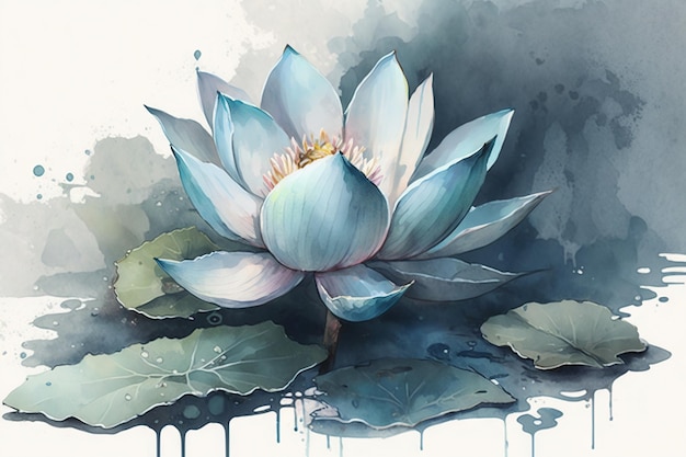 Mooie lichtblauwe Lotus aquarel