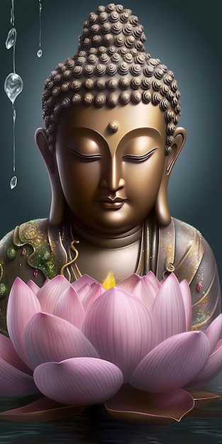 Foto mooie lord buddha met lotus generatieve ai