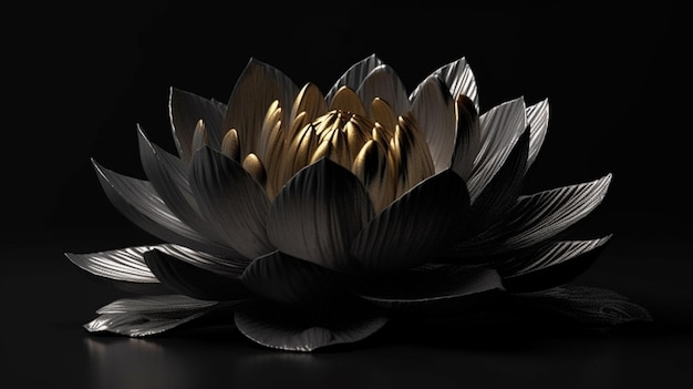 Mooie lotusbloembloem op een zwarte backgroundgenerative ai