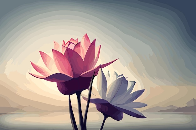 Mooie lotusbloemen op de hemelachtergrond vectorillustratie