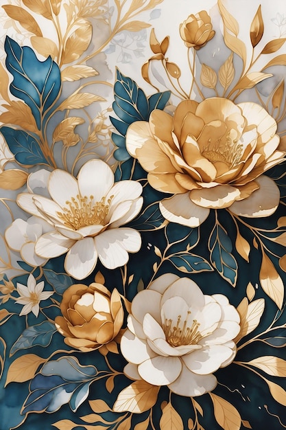 Mooie luxe bloemen bruiloft achtergrond met gouden bloemen in aquarel stijl