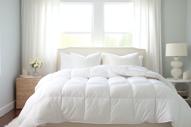 Mooie luxe comfortabele witte kussen en deken op bed decoratie Luxe witte dun beddoek