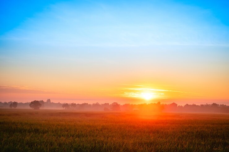 Foto mooie luxe zachte gradiënt oranje gouden wolken en zonlicht op de blauwe hemel perfect voor de achtergrond neem in everningtwilight grote grootte high definition landschap foto