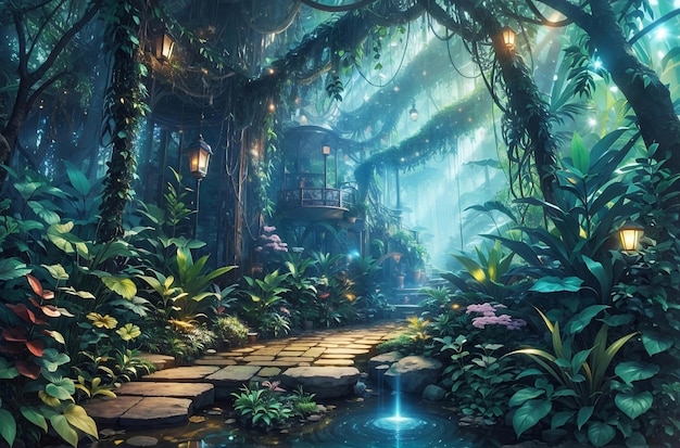Mooie magische elf jungle natuur achtergrond