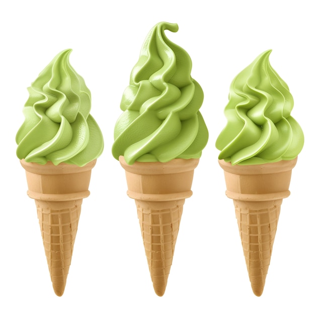 Mooie matcha groene thee ijsje cone geïsoleerd op witte achtergrond