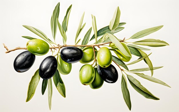 Mooie met de hand getekende aquarel olijf met bladeren en brach op een witte achtergrond