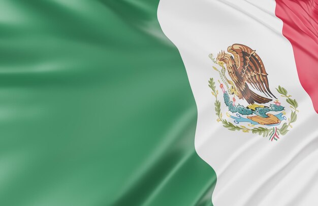 Mooie Mexico vlag Wave close-up op banner achtergrond met kopie ruimte., 3D-model en illustratie.