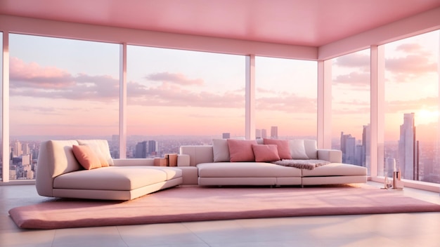 Mooie minimalistische roze loungekamer