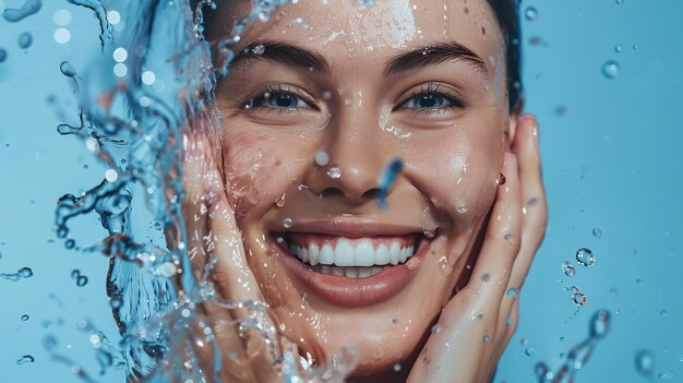 Mooie modelvrouw met water spettert frisse huid schoonheid concept