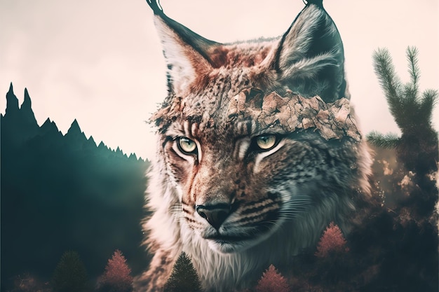 Mooie moderne design lynx met dubbele belichting natuur achtergrond