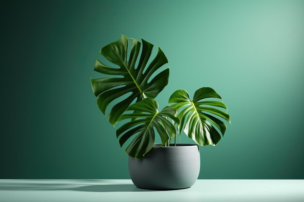 Foto mooie monstera in een pot zonnestralen in de kamer