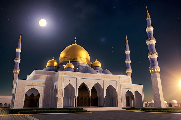 Mooie Moskee Nacht Achtergrond Ramadan Kareem Eid Mubarak Islamitische architectuur Generatieve AI