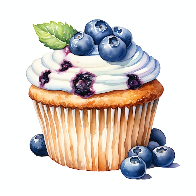 mooie muffin met bosbessen lekker dessert clipart illustratie