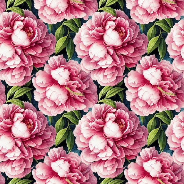 Mooie naadloze pioenroos veldboeket patroon Decoratieve luxe bloemen herhalen achtergrond Zomer bloeiende tuin patroon Generatieve AI
