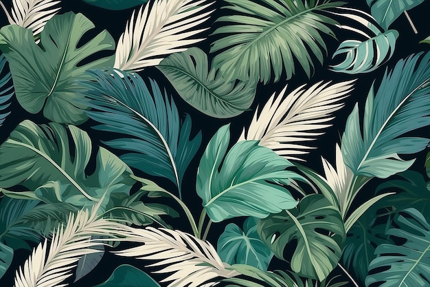 Foto mooie naadloze vector bloemenpatroon achtergrond met palm tropische bladeren en abstracte vormen