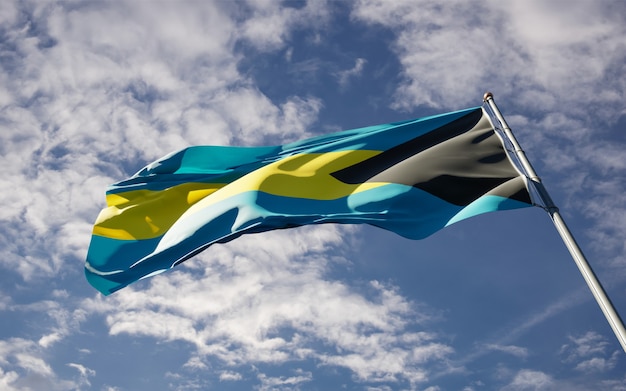 Mooie nationale vlag van Bahama's wapperen naar de hemel