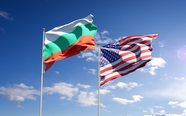 Mooie nationale vlaggen van de VS en Bulgarije samen