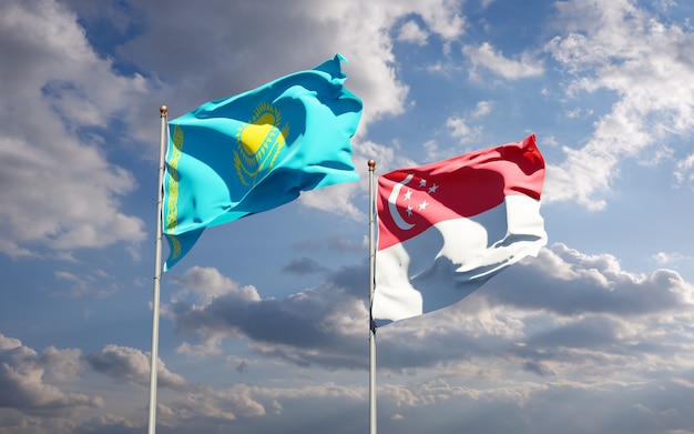 Mooie nationale vlaggen van Kazachstan en Singapore samen