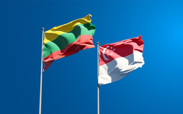 Mooie nationale vlaggen van Litouwen en Singapore samen